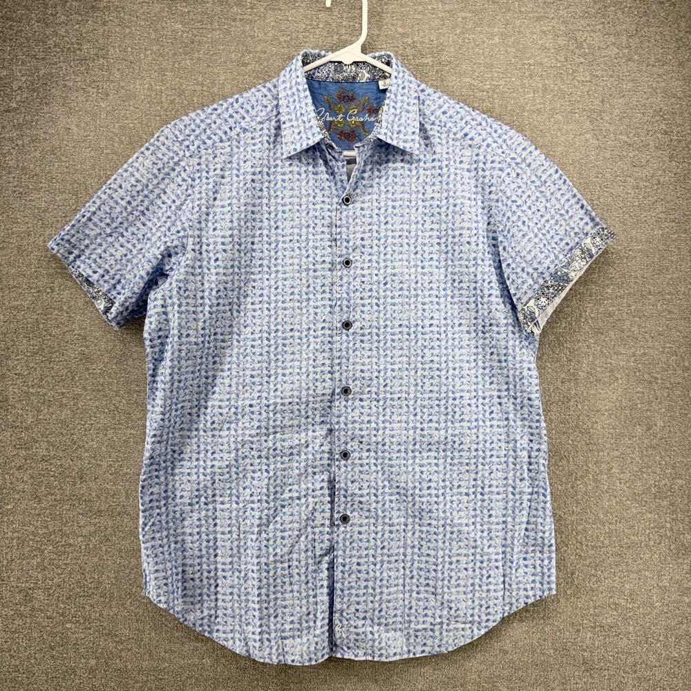 Robert Graham Classic Fit Shirt Men Size Small Geometric Blue Short Sleeve